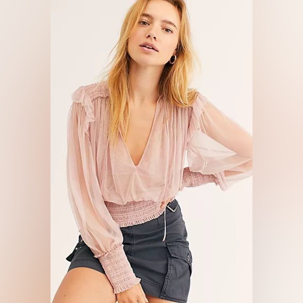 Free People Sheer Blush Blouse